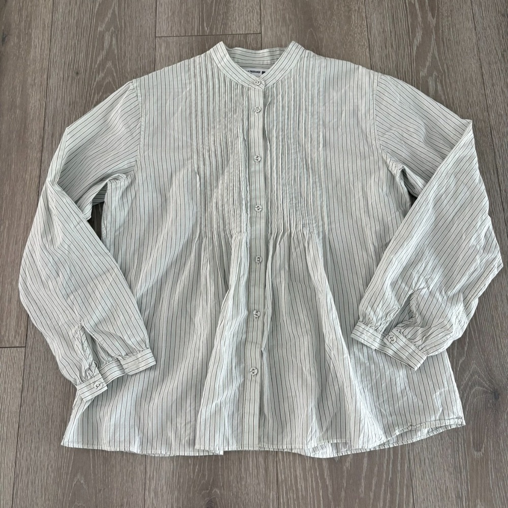 Uniqlo x Ines de la Fressange Womens Blue Striped Pintuck Button-Up Top Size L